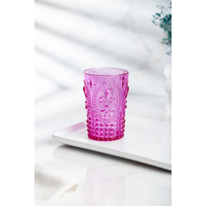Akrilik Pembe 6lı Kısa Bardak & Su Meşrubat Kahve Yanı Bardağı 400 ml ( Cam Değildir )
