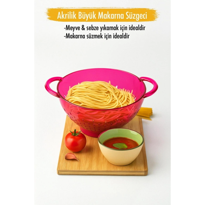 Akrilik Pembe Makarna Süzgeçi & Sebze Meyve Süzgeçi