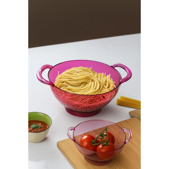 Akrilik Pembe Makarna Süzgeçi & Sebze Meyve Süzgeçi