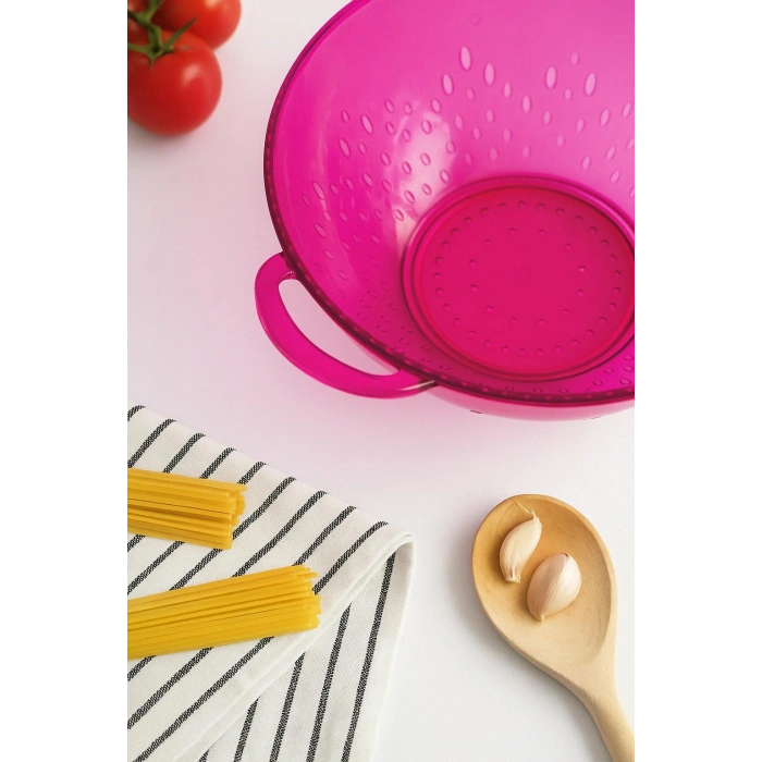 Akrilik Pembe Makarna Süzgeçi & Sebze Meyve Süzgeçi