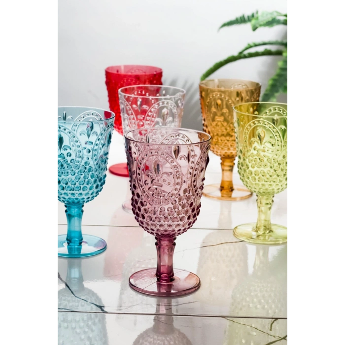Akrilik Renkli 6lı Kadeh & Su Meşrubat Kahve Yanı Bardağı 450 ml ( Cam Değildir )