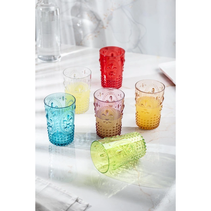 Akrilik Renkli 6lı Kısa Bardak & Su Meşrubat Kahve Yanı Bardağı 400 ml ( Cam Değildir )