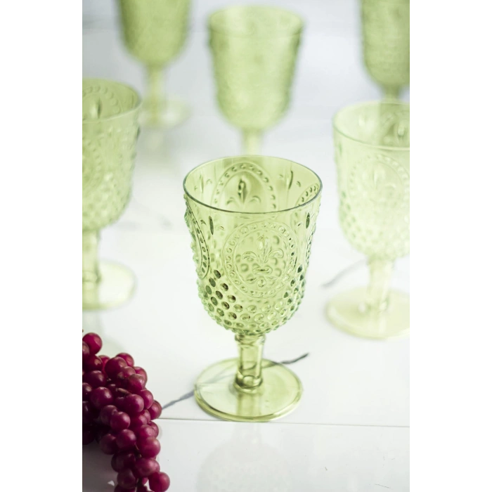 Akrilik Yeşil 6lı Kadeh & Su Meşrubat Kahve Yanı Bardağı 450 ml ( Cam Değildir )