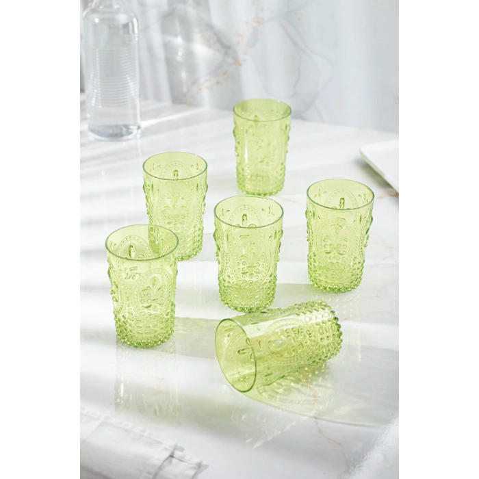 Akrilik Yeşil 6lı Kısa Bardak & Su Meşrubat Kahve Yanı Bardağı 400 ml ( Cam Değildir )