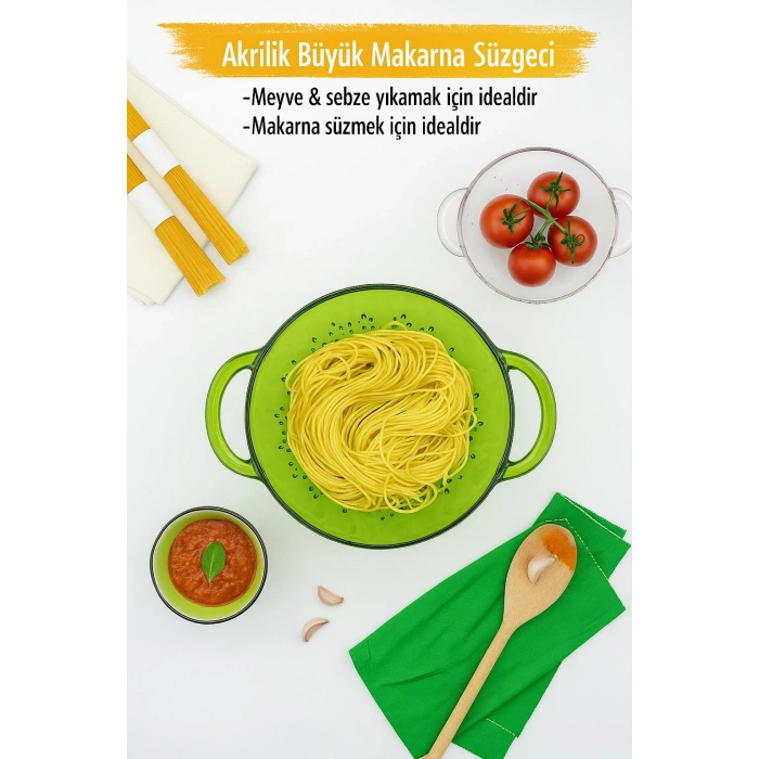 Akrilik Yeşil Makarna Süzgeçi & Sebze Meyve Süzgeçi