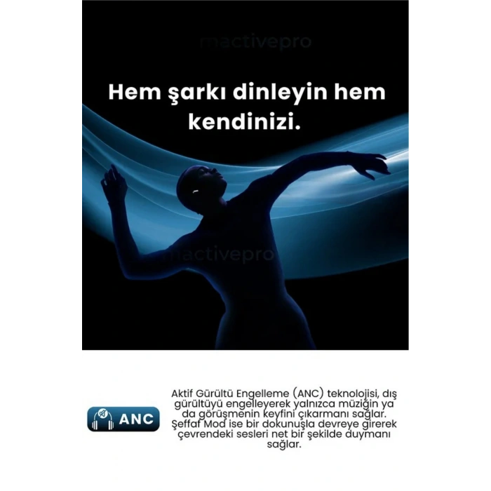 Aktif Gürültü Önlemeli (ANC) TWS Bluetooth Kulaklık, Şeffaf Mod ve Dokunmatik Kontrol