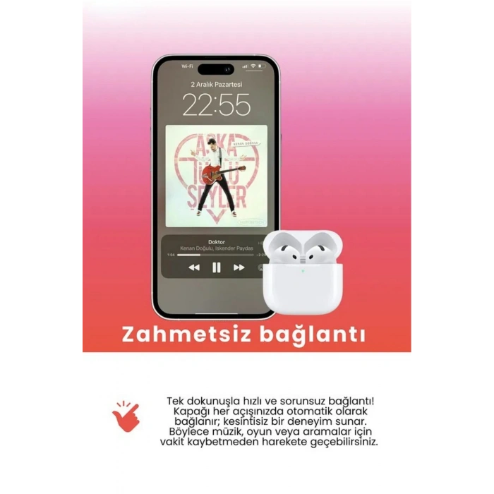 Aktif Gürültü Önlemeli (ANC) TWS Bluetooth Kulaklık, Şeffaf Mod ve Dokunmatik Kontrol