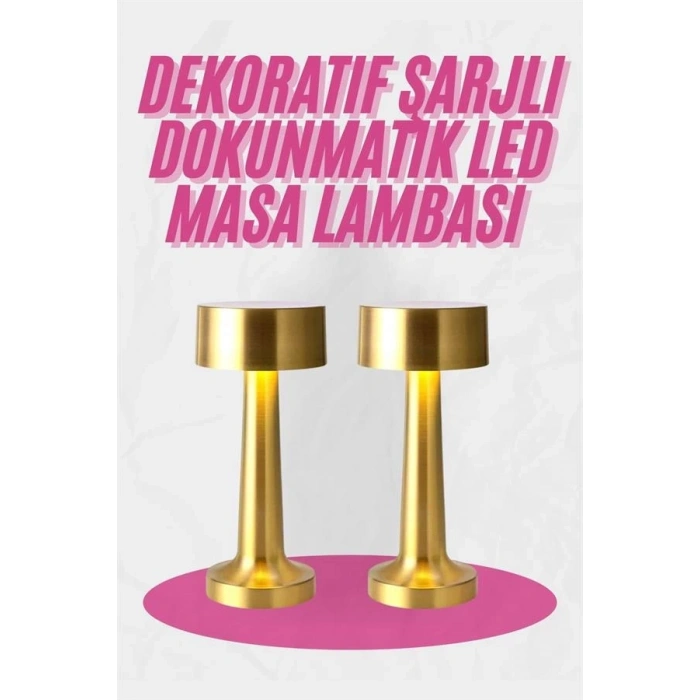 Altın Rengi Masa ve Gece Lambası Dokunmatik Şarjlı Masa Lambası