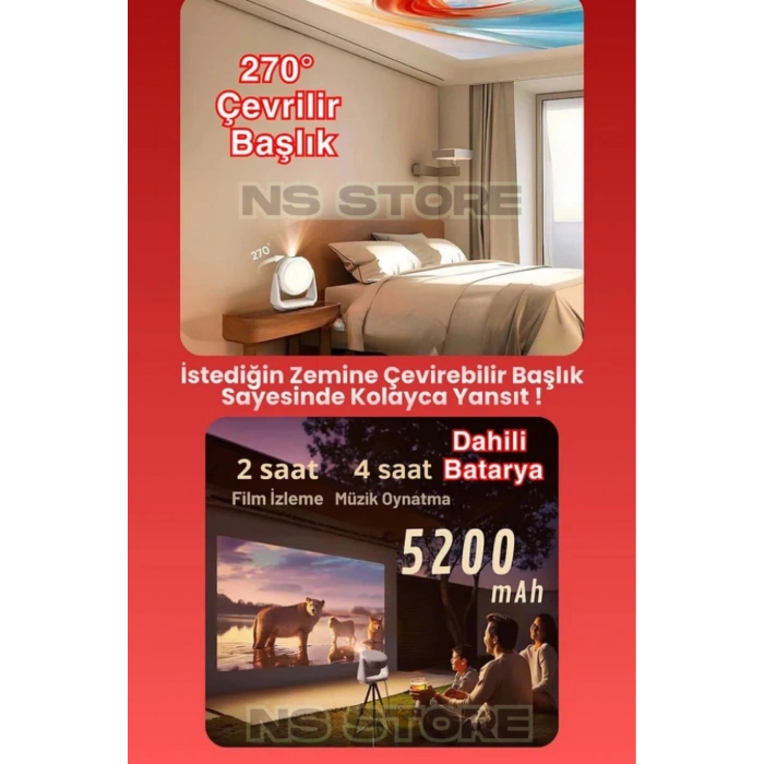 Android İşletim Sistemli, 4K Destekli 1080P Çözünürlükte Taşınabilir LED Projektör