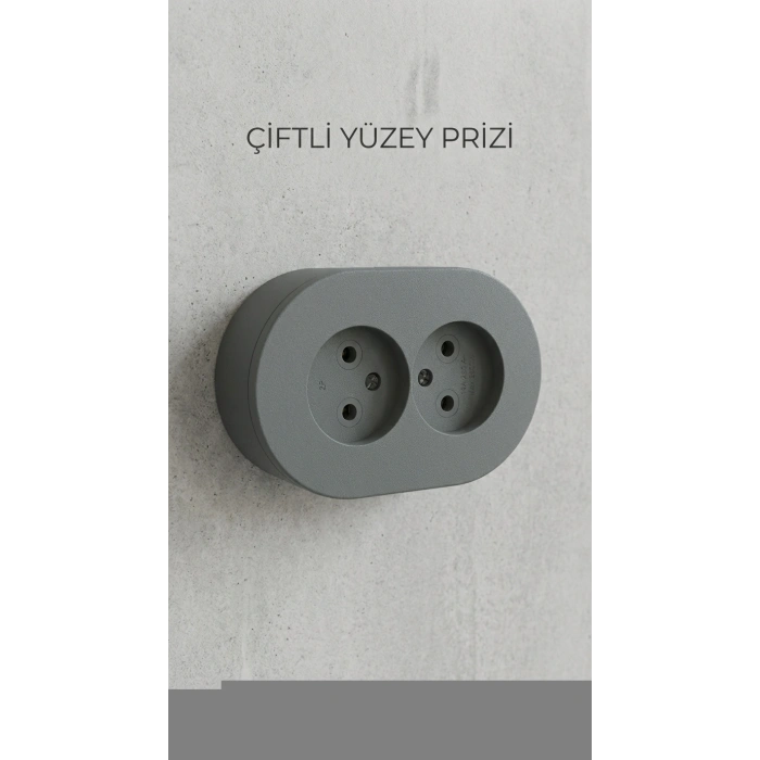Antrasit İkili Sıva Üstü Topraklı Priz - Modern ve Dayanıklı Elektrik Çözümü