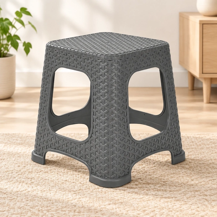 Antrasit Küçük Rattan Tabure