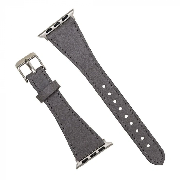 Apple Watch Uyumlu Deri Kordon 42-44-45mm Slim RST9 Gri