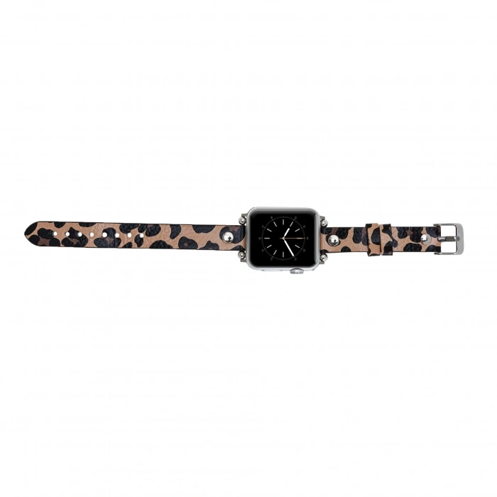 Apple Watch Uyumlu Deri Kordon 42-44-45mm ST Leopar NE