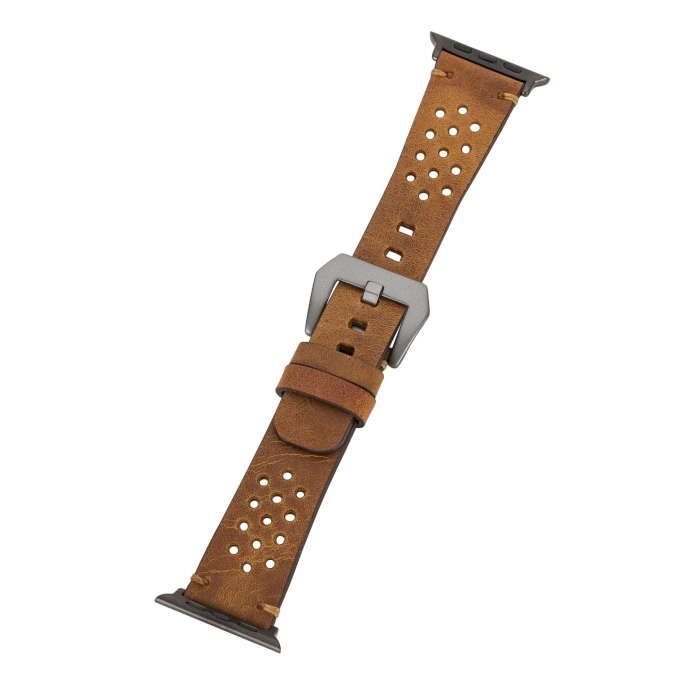 Apple Watch Uyumlu Deri Kordon Vigo 42-44-45mm G19 Taba