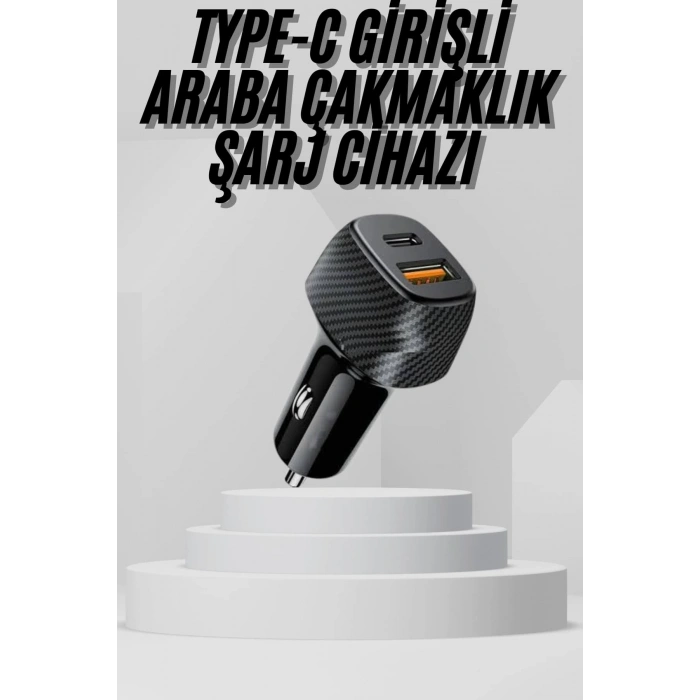 Araç İçi Şarj Cihazı 38W Güç Kapasiteli Type-C Girişli Araba Çakmaklık