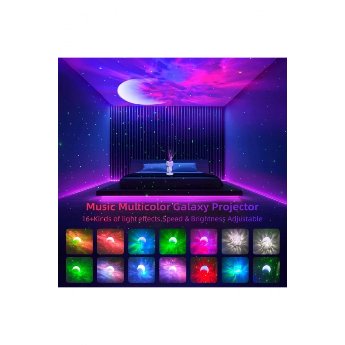 Astronot Tasarımlı Bluetooth Hoparlörlü HD Yıldız Projeksiyonlu Dekoratif Gece Lambası
