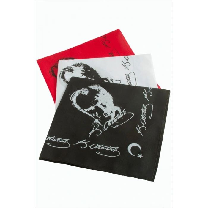 Atatürk İmzalı Desenli Keten Bandana 50*50