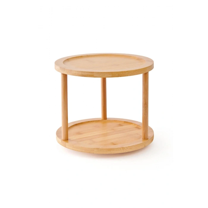 Bambu İki Katlı Döner Sunumluk 24,5×24,5×18 cm