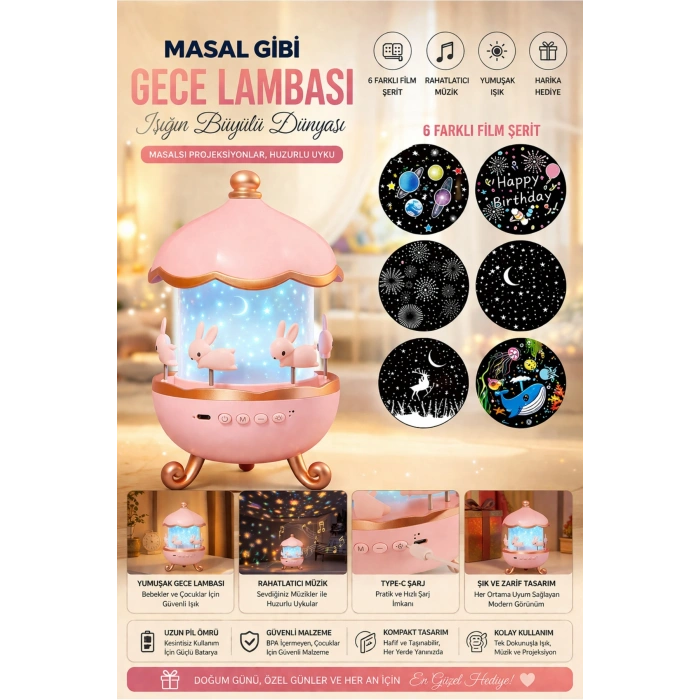 Bej renkli, masa üstü kullanıma uygun, şarj edilebilir ve projektör özellikli gece lambası.