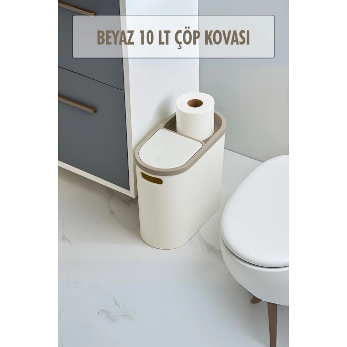 Beyaz Kapaklı WC Kağıtlıklı Çöp Kovası & Ofis Çöp Kovası 10 Lt