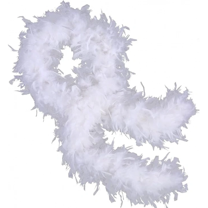 Beyaz Renk Kabarık Kalın Otriş Boa Tüy 6 cm Genişlik 180-200 cm Uzunluk
