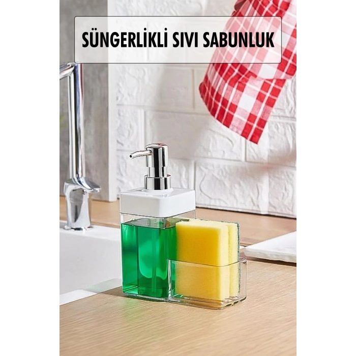 Beyaz Renkli Sıvı Sabunluk Süngerlik Hazneli 450 ml
