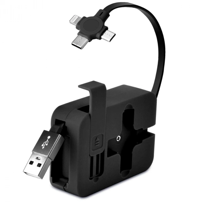 Cep Tipi Telefon Tutuculu Makaralı Uzayıp Kısalabilen 3ü 1 Arada USB Şarj Kablosu