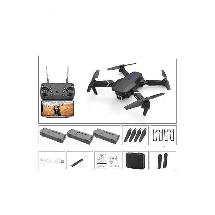 Çift Kameralı Katlanabilir Wi-Fi Drone, 720P HD Görüntü ve LED Işıklı Uzaktan Kumandalı Model