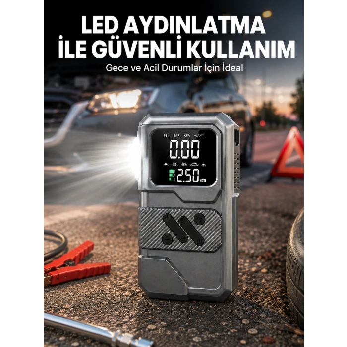 Çok Fonksiyonlu Akü Takviye ve Taşınabilir Hava Kompresörü