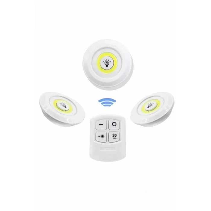 Dolap Işığı Mutfak Rafı Işığı Uzaktan Kumandalı 3 Lü Spot Led Lamba