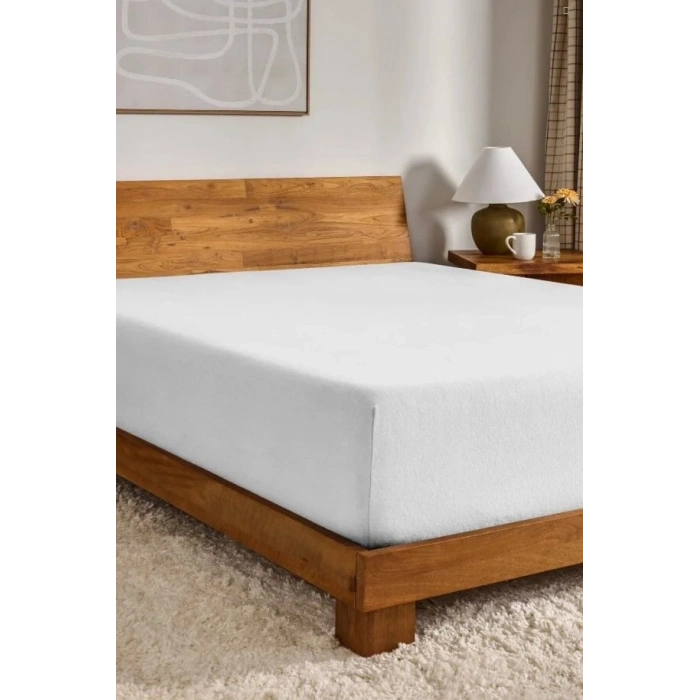 Eco Lounge Pamuk Çift Kişilik Lastikli(fitted)  Penye Çarşaf Beyaz