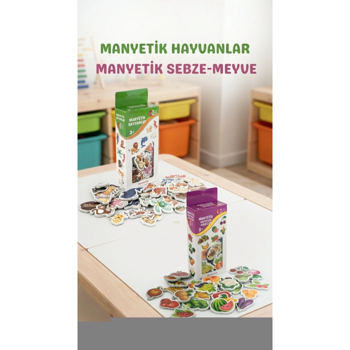Eğitici Manyetik Oyuncak Seti, 30 Hayvan 26 Sebze ve Meyve Magnet