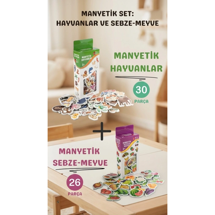 Eğitici Oyuncak Seti Manyetik Hayvanlar ve Sebze Meyveler 56 Parça