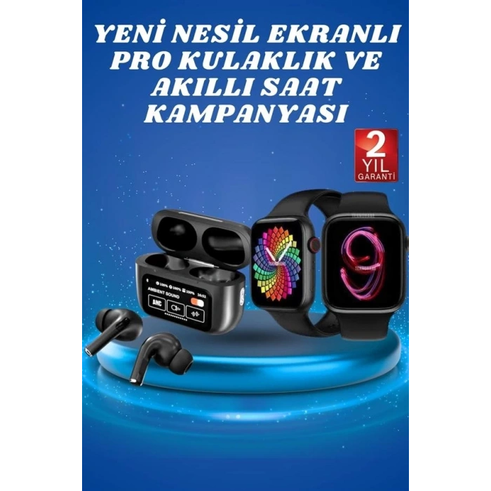 Ekranlı Yeni Nesil Pro Kulaklık ve Akıllı Saat Kampanyası Kulak İçi Mikrofonlu