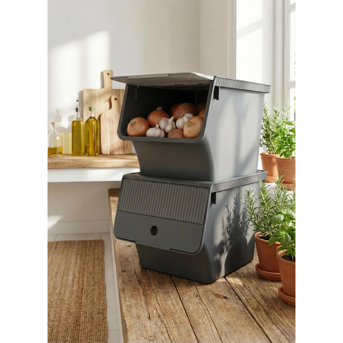Füme 2Li 33 LT Modubox Kayar Kapaklı Saklama Kabı & Patates Soğan Kovası & Erzak Kutusu