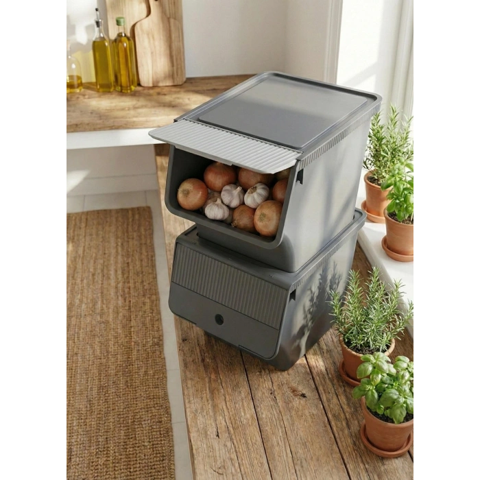 Füme 2Li 33 LT Modubox Kayar Kapaklı Saklama Kabı & Patates Soğan Kovası & Erzak Kutusu