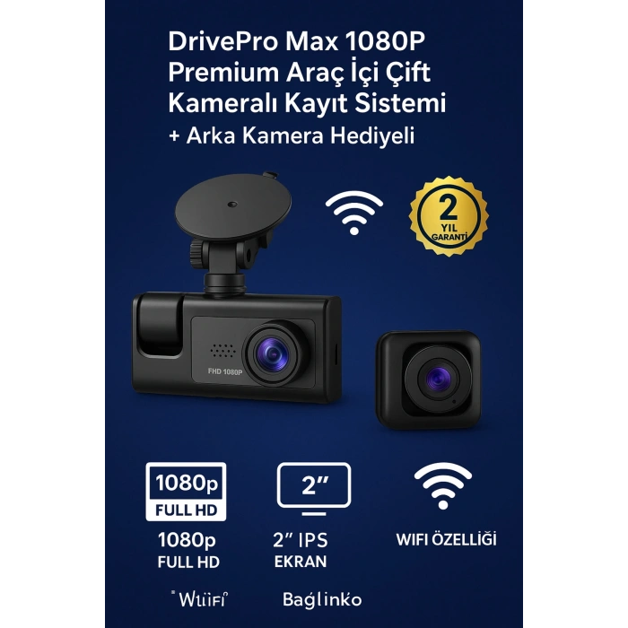 Gece Görüşlü 1080p Araç İçi Kamera 3 Kamera Seti LCD Ekranlı G Sensörlü Geniş Açılı