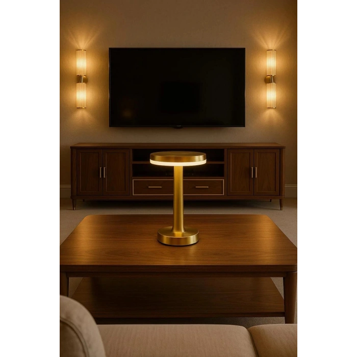 Gold Mantar Masa Lambası 3 Renk Modlu Kablosuz Şarjlı Dekoratif Metal LED Abajur