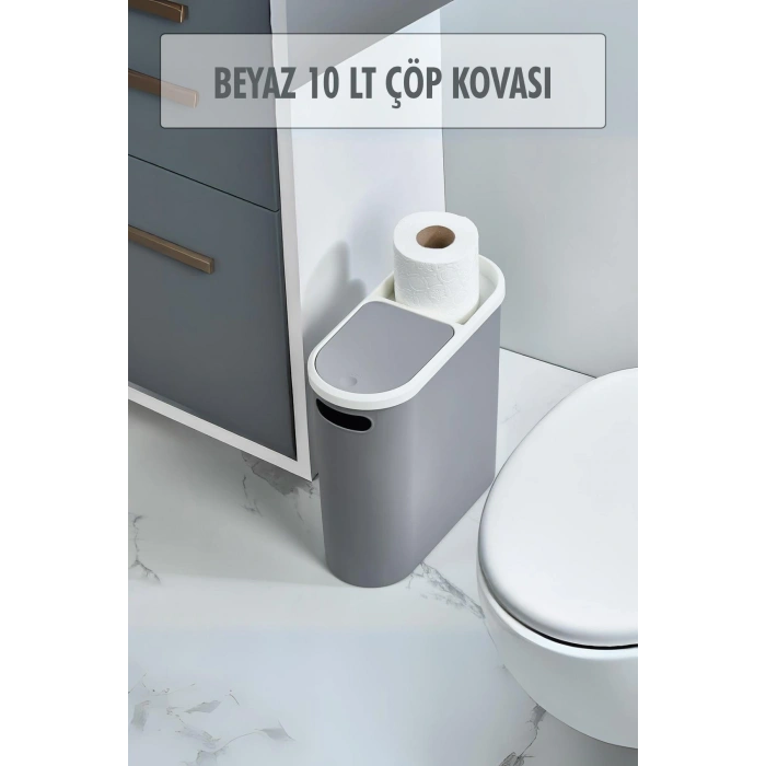 Gri Kapaklı WC Kağıtlıklı Çöp Kovası & Ofis Çöp Kovası 10 Lt
