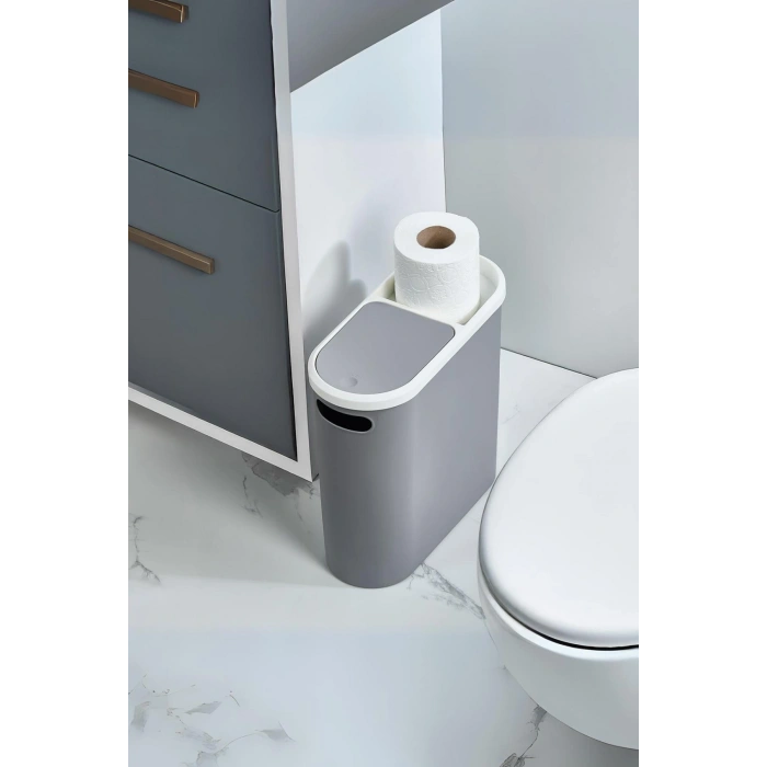 Gri Kapaklı WC Kağıtlıklı Çöp Kovası & Ofis Çöp Kovası 10 Lt