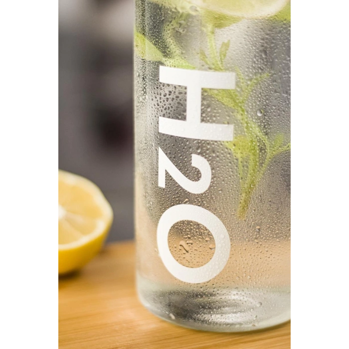 H2o Borosilikat Cam Matara Vakum Kapaklı Su Şişesi Suluk Beyaz 1000 ML