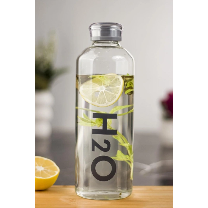H2o Borosilikat Cam Matara Vakum Kapaklı Su Şişesi Suluk Gri 1000 ML