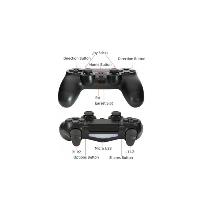 Kablosuz PS4 Oyun Kolu | Wireless Joystick Gamepad | Titreşimli DualShock Uyumlu – Siyah