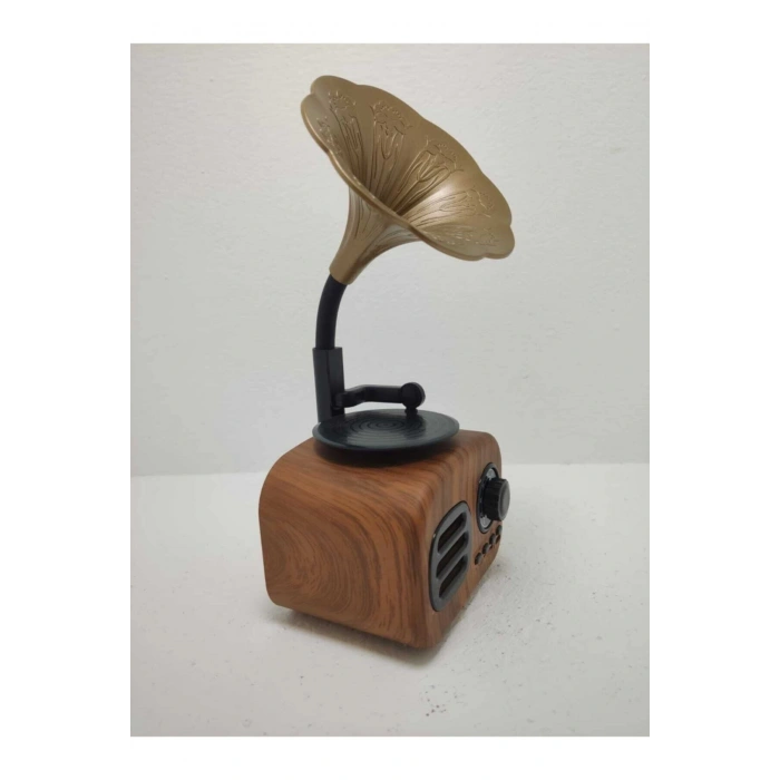 Kahverengi Nostaljik Tasarımlı Mini Bluetooth Radyo ve Hoparlör, Klasik Gramafon Görünümlü