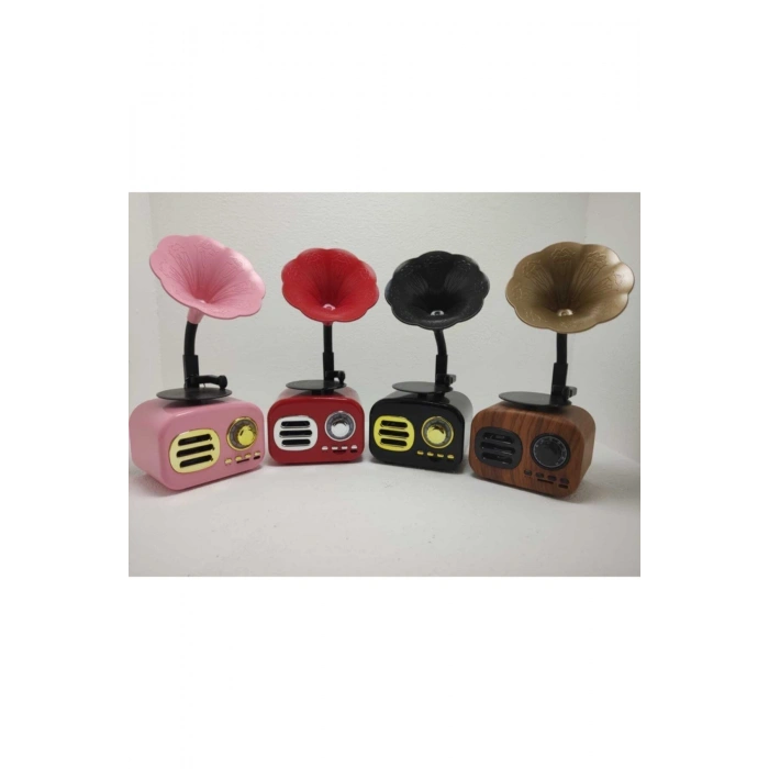 Kahverengi Nostaljik Tasarımlı Mini Bluetooth Radyo ve Hoparlör, Klasik Gramafon Görünümlü