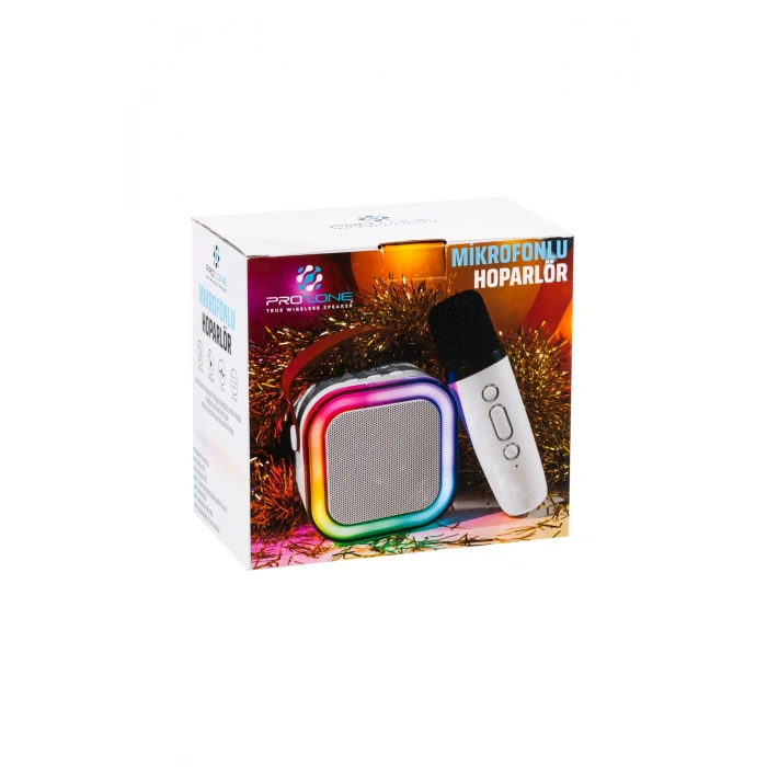 Karaoke Mikrofonlu Beyaz Bluetooth Hoparlör, Taşınabilir Müzik ve Eğlence Sistemi