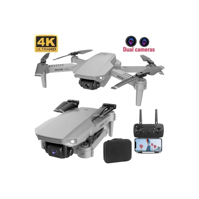 Katlanabilir Çift Kameralı Wifi Bağlantılı Drone, Uzaktan Kumanda ve Akıllı Telefon Kontrolü, Siyah