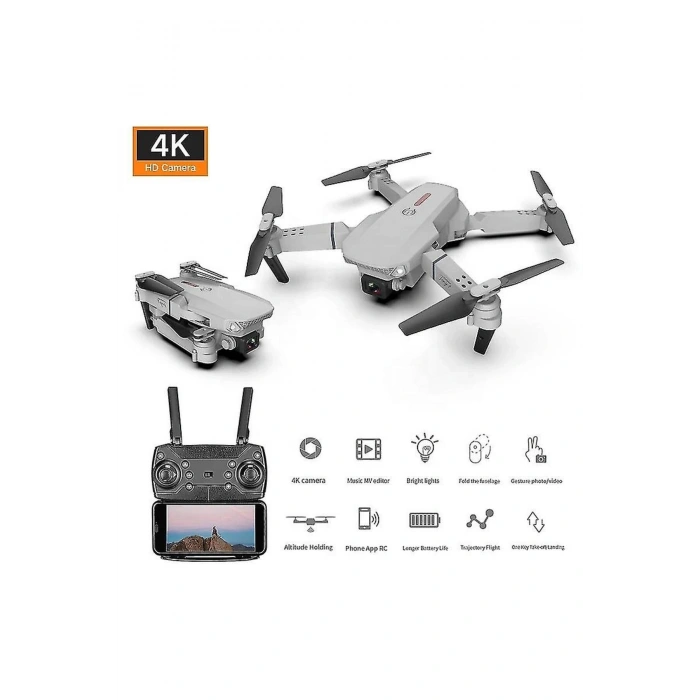 Katlanabilir Çift Kameralı Wifi Bağlantılı Drone, Uzaktan Kumanda ve Akıllı Telefon Kontrolü, Siyah