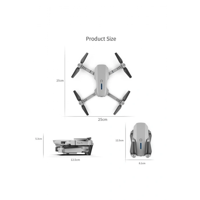 Katlanabilir Çift Kameralı Wifi Bağlantılı Drone, Uzaktan Kumanda ve Akıllı Telefon Kontrolü, Siyah