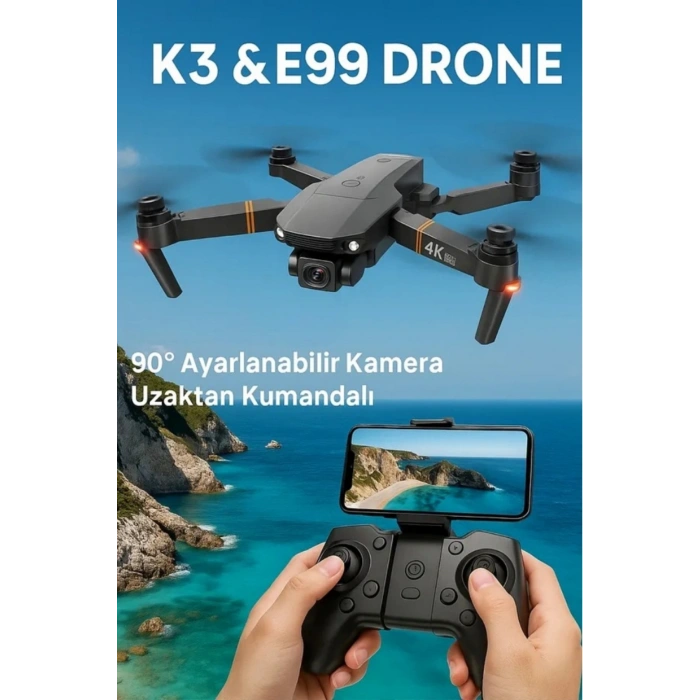 Katlanabilir HD Kameralı Drone, 500-1000 Metre Uçuş Mesafeli ve Ekstra Bataryalı
